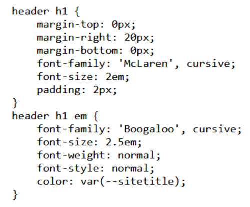 CSS code for the
	header