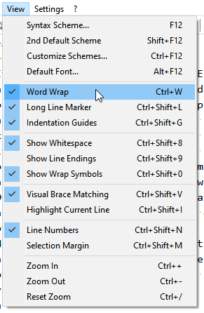 Notepad2 View menu